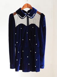 時尚與魅力的融合 NANA精品服飾2012秋冬性感鑲鉆翻領(lǐng)網(wǎng)紗拼接裙擺式絲絨打底衫